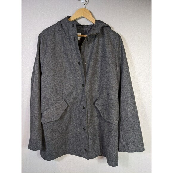 NWOT GAP Hooded Womens Jacket Large Gray Wool Blend Peacoat Hidden Zipper N45 - Picture 1 of 7